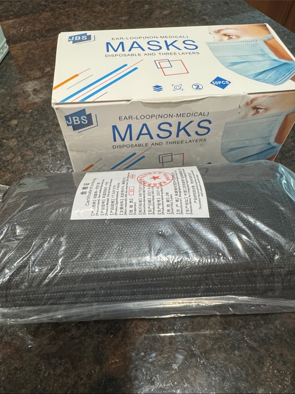 JBS Disposable Ear-Loop Masks - Black (50 Pack)